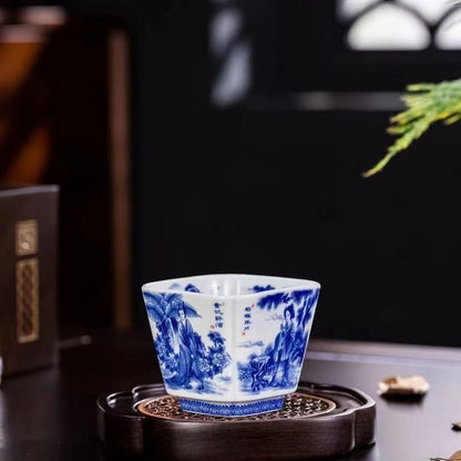 chinese jingdezhen porcelain blue and white square tea cup：four beauty