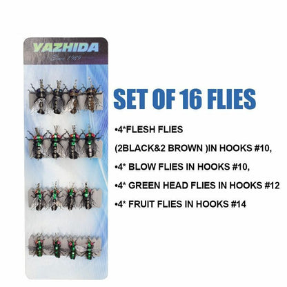 Fly Fishing Flies Sets 12pcs Mosquito Housefly Realistic Insect Lure Trout Kits