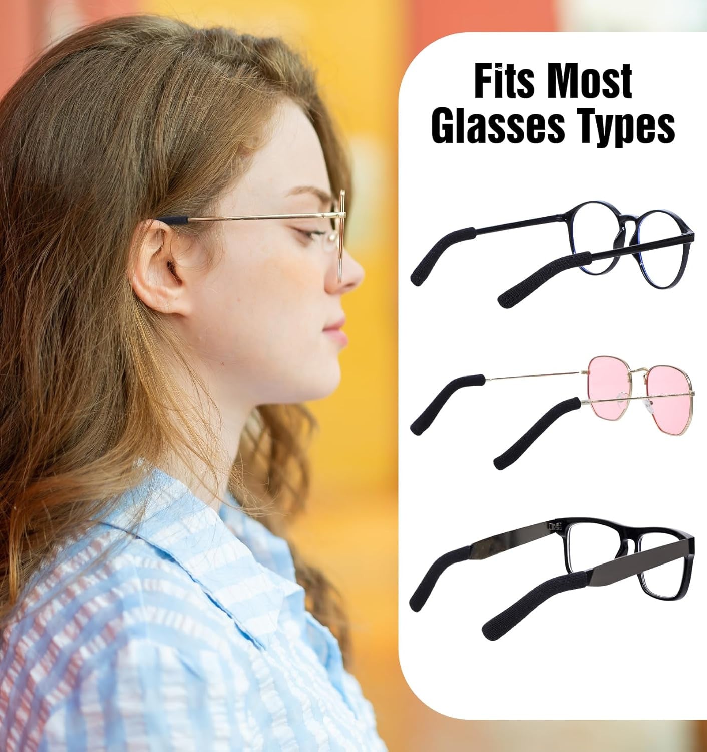 Glasses Arm Cushion, 4 Pairs Anti-Slip Elastic Ear Pads for Glasses, Eyeglass Te