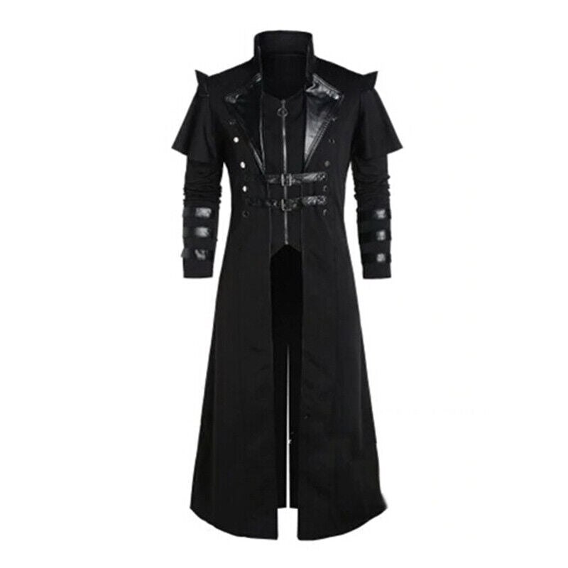 Mens Medieval Steampunk Frock Coat Retro Long Trench Cape Cloak Costume Jackets