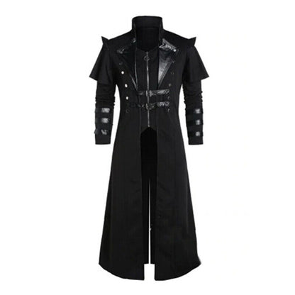 Mens Medieval Steampunk Frock Coat Retro Long Trench Cape Cloak Costume Jackets