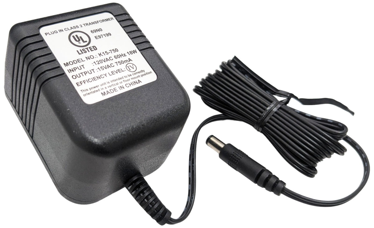 15V AC 750mA Adapter with 5.5mm Barrel Plug, UL Listed (Model K15-750)