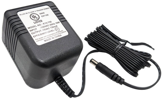 15V AC 750mA Adapter with 5.5mm Barrel Plug, UL Listed (Model K15-750)