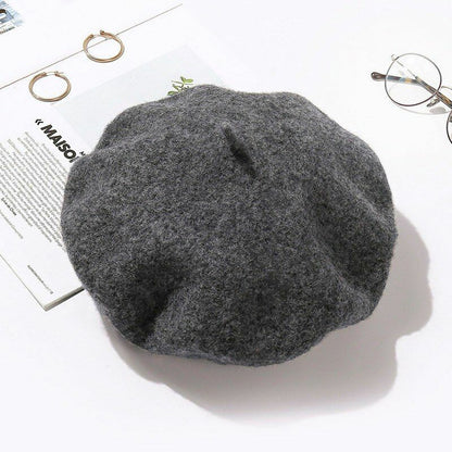 Wool Beret Hats Women Pure Felt British Style Solid Color Slouchy Winter Female