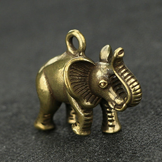 Solid Brass Elephant Statue Tea Pet Ornament Key Chain Pendant Car Hanging Toy
