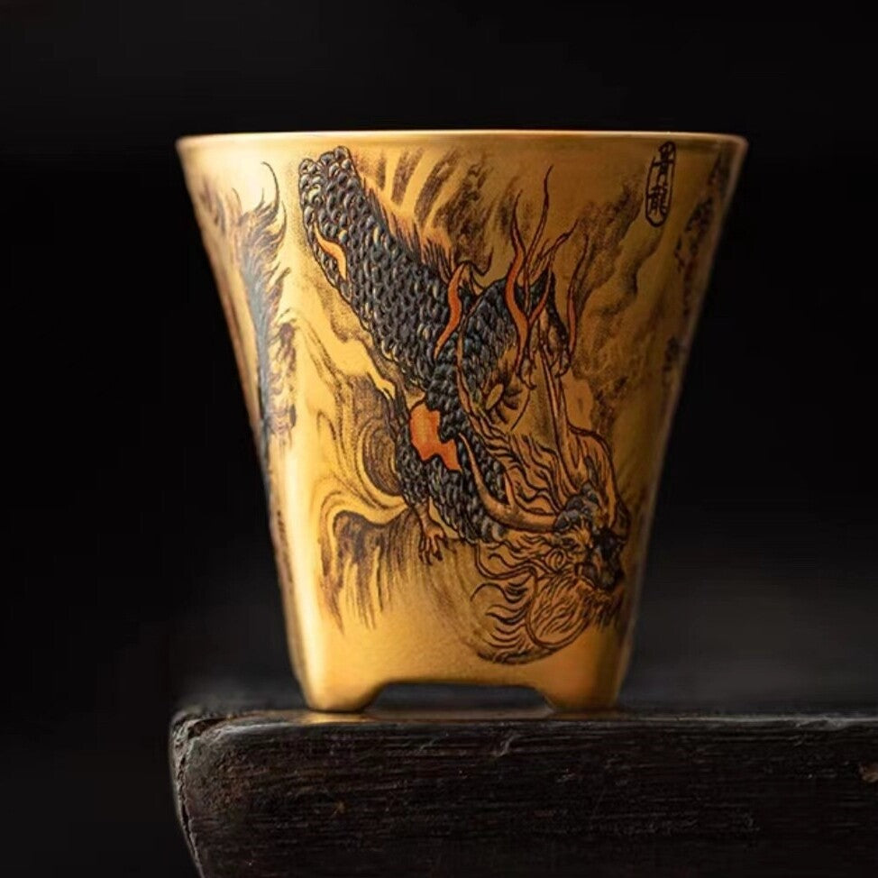 Ceramic Gilding Tea Pot Cup Antique Tea Set Dragon Print Handmade Master Pot New