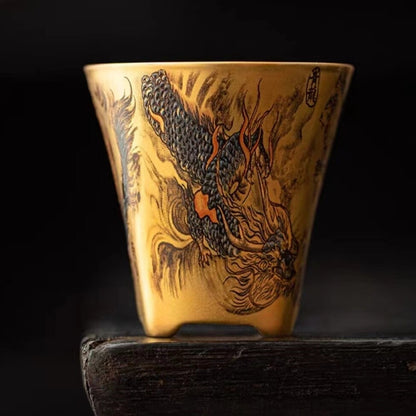 Ceramic Gilding Tea Pot Cup Antique Tea Set Dragon Print Handmade Master Pot New