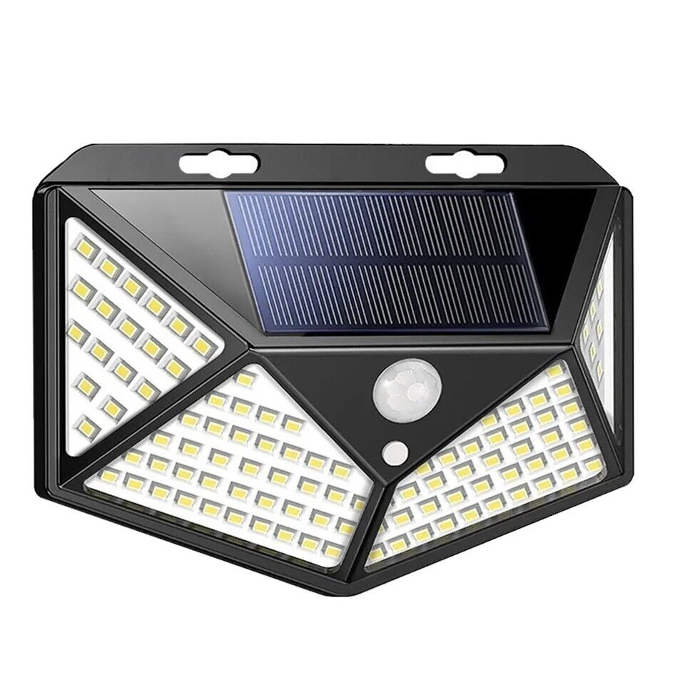 4x 100 LED Luz de pared Energía solar Lampara de jardín de Seguridad W/S/Move