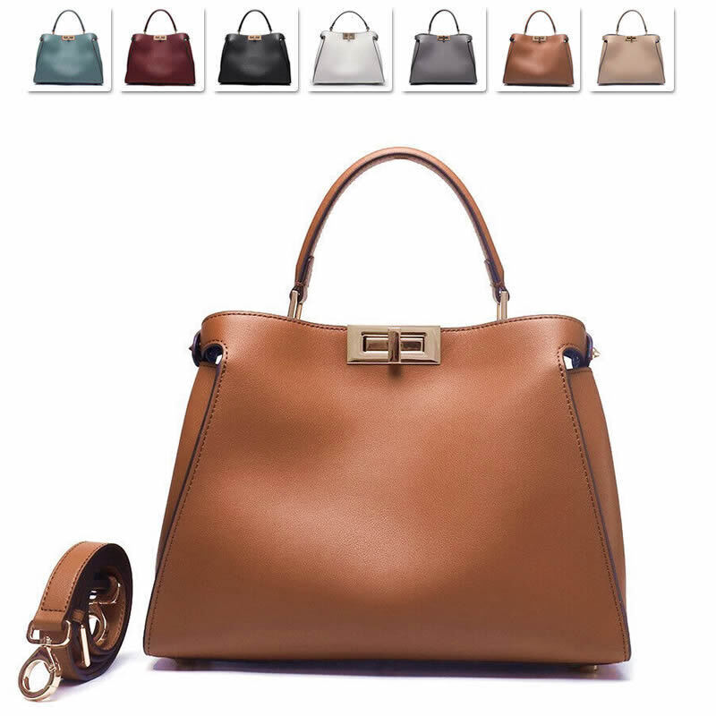 28/32cm Trapezoid Real Leather Tote Handbag Purse Fashion Shoulder Bag Briefcase
