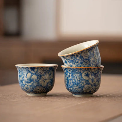 6.3CM Chinese Ice Crack Retro Blue and White Ceramic Master Cup Tea Set Tea Cup