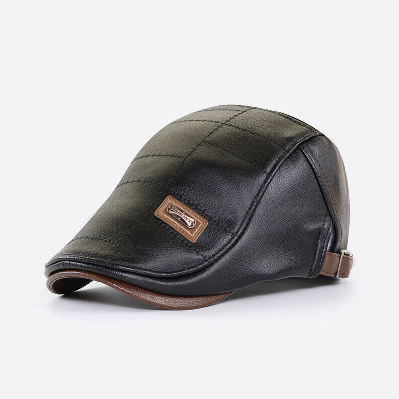 Men Beret Hat Leather Flat Cap Warm Autumn Winter Male Gatsby Retro Beret Caps