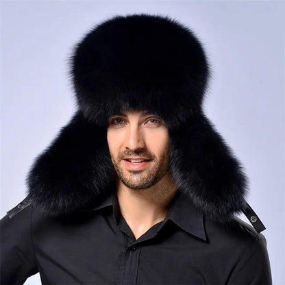 Male Full Covered Real Fox Fur Hat Russian Ushanka Hat Cossack Warm Trapper Cap