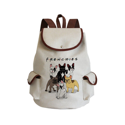 Dog Paw Print Backpack Drawstring Bags Linen Students Portable Cute Pug Printed