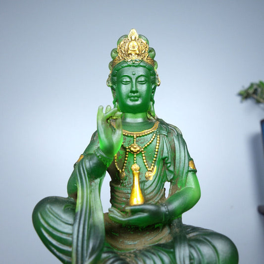 Collect China old coloured glaze gilt Hand made pure bottle lotus Guanyin statue