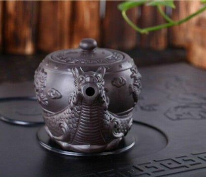 6.89" Traditional Chinese Dragon Kettle Handmade Purple Clay Kung Fu Teapot Gift