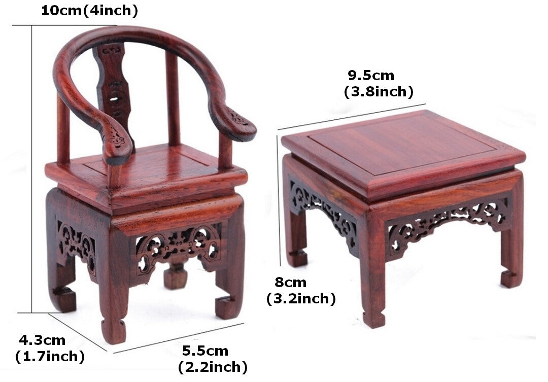Chinese Mini Rosewood Display Miniature 1 Square Table 4 Chair Furniture Set