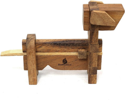 Handmade Wooden Puzzle Dog Themed Interlocking 3D Brain Teaser Desk Accessory