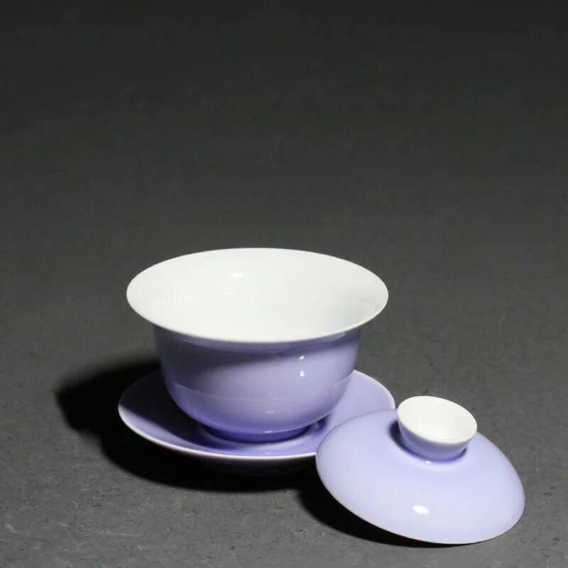 Smoky Purple Glaze Ceramic Sancai Cover Bowl Chinese Tea Maker Gaiwan Tea Bowl