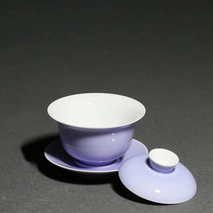 Smoky Purple Glaze Ceramic Sancai Cover Bowl Chinese Tea Maker Gaiwan Tea Bowl