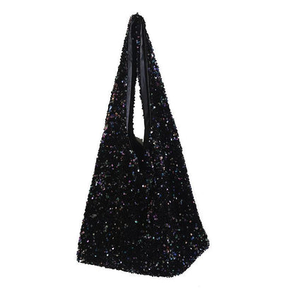 Sequins Shoulder Bag Large Glitter Beaded Tote Handbag Mermaid Sequins Hand Pink