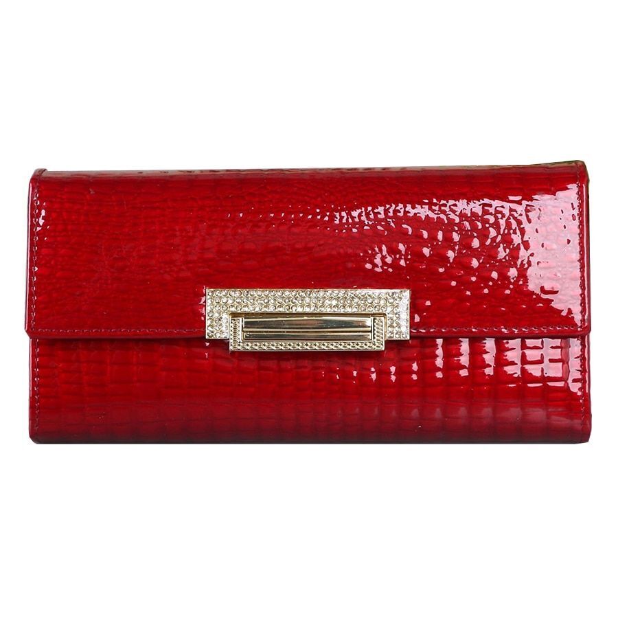 Genuine Leather Long Wallet Cowhide Purse Diamond Print Card Holder 2.5*19*9.5CM
