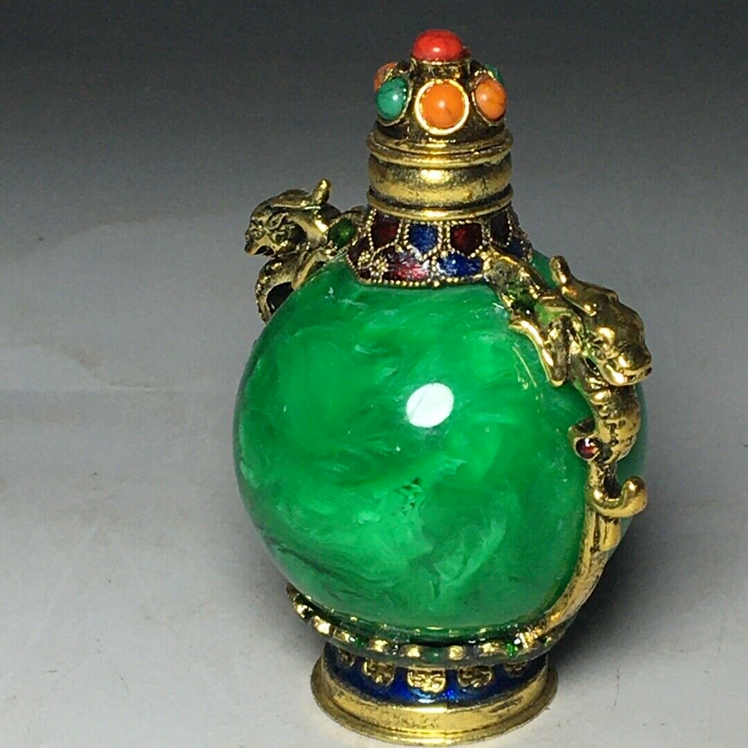 Exquisite Old Chinese copper inlay gem handmade snuff bottle