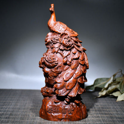 Collection Chinese Wooden Carved Exquisite Peacock Statue Sculpture Ornament Art