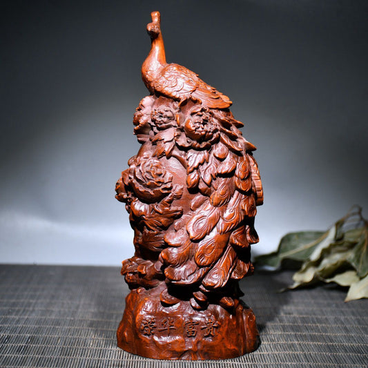 Collection Chinese Wooden Carved Exquisite Peacock Statue Sculpture Ornament Art