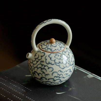 Ru Kiln Teapot Single Ceramic Household Tea Set Blue White Porcelain Beam Pot