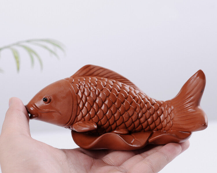 1PC Yixing Zisha Tea Pet Fish Tea Play Purple Clay Ornament Fish Statue Tea Pet