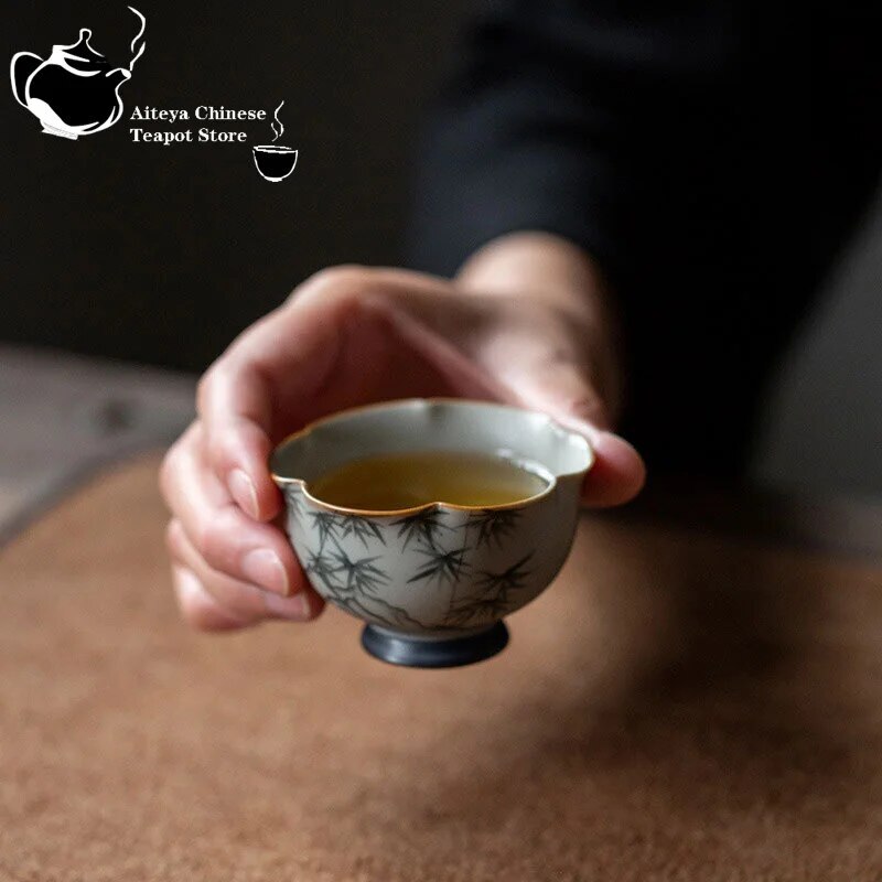 Hand-painted Bamboo Flower Mouth Tea Cup Chinese Style Cup Retro Style Home