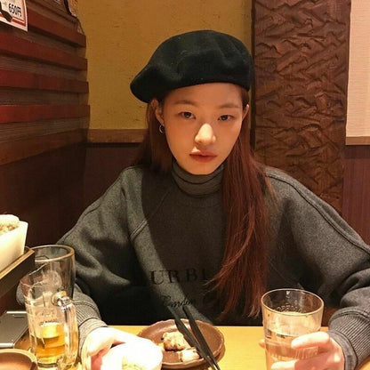 Beret Cap Winter Warm Wool Hat Fashion Elegant French Style Plain Beret Hiking