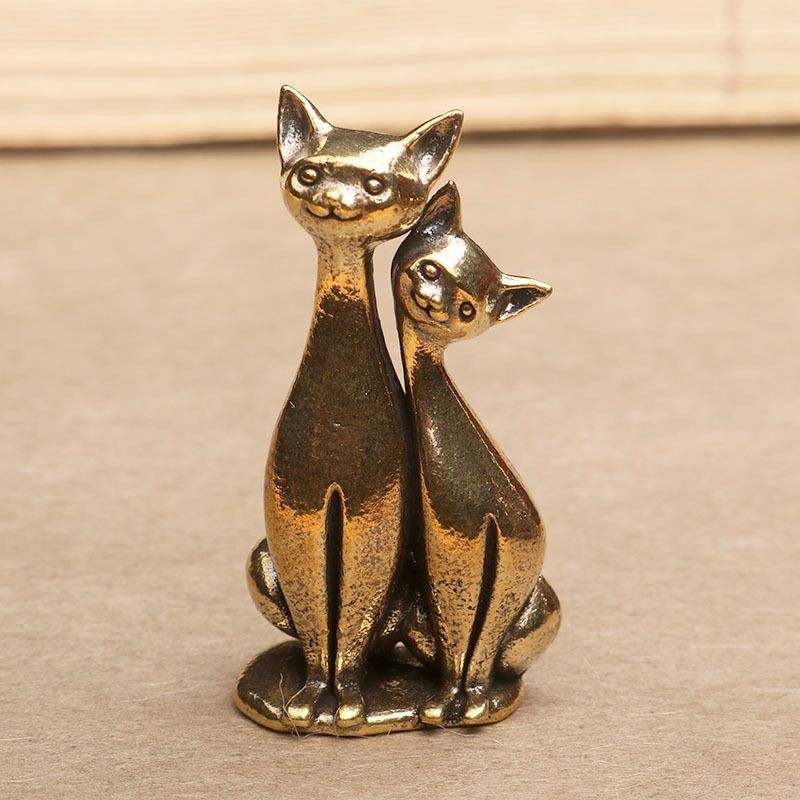 Brass Solid Cat Ornament Set 3pcs Tea Pet Office Desk Copper Cat Decor