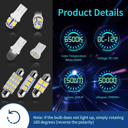 42PCS Car Interior Combo LED Map Dome Door Trunk License Plate Light Bulbs White