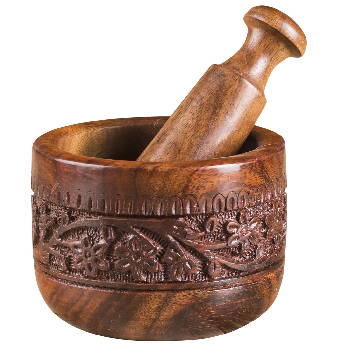 Handmade Natural Wooden Mortar & Pestle Mixing Grinder Set Garlic Press Kitchen