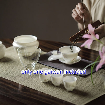 Thin Glaze Porcelain Gaiwan Sancai Bowl Ceramic Tureen Saucer Lid Handmade Craft