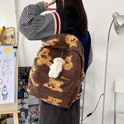 Backpack School Bags Print Travelling Backpack Polyester Zipper 20 L Black/White