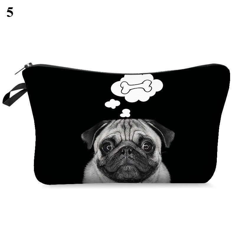 3D Pug Dog Printed Cosmetic Bag Cute Makeup Organizer Bag Travelling Handbag 1PC