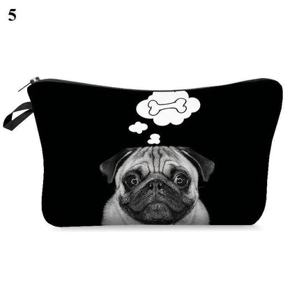 3D Pug Dog Printed Cosmetic Bag Cute Makeup Organizer Bag Travelling Handbag 1PC