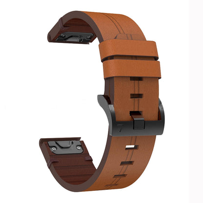 Brown Leather Watchband Strap Quick Wristband For Garmin Fenix 7X 6X 26mm