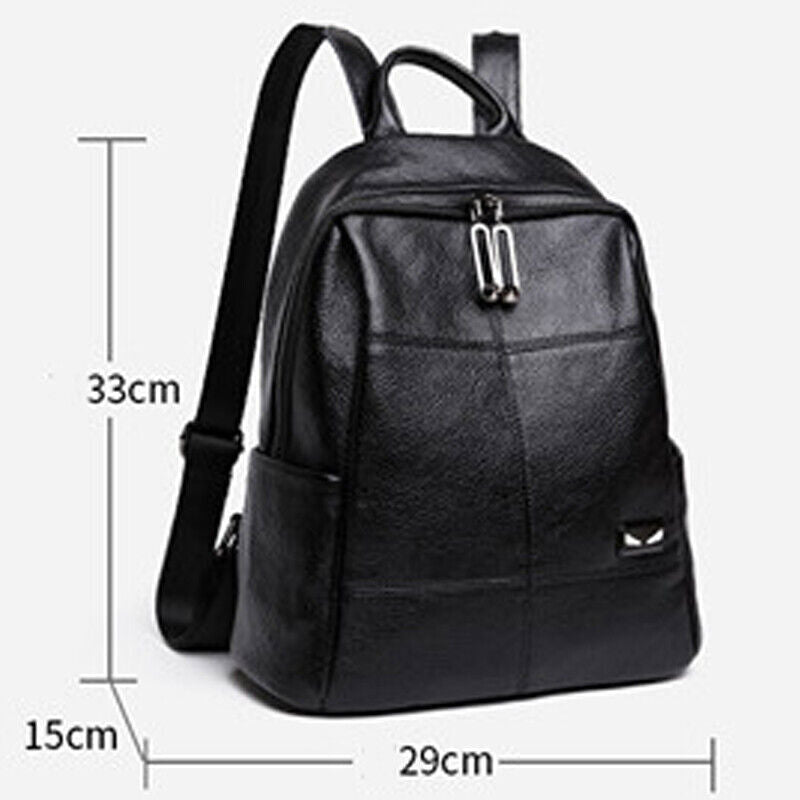 Women's Backpack Genuine Leather Black Zipper Travel Backpack College Bag