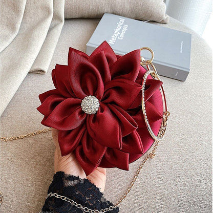 Red Flower Clutch Purse Evening Bag Diamond Wedding Silk Handbag 15*15*5 CM 1 PC