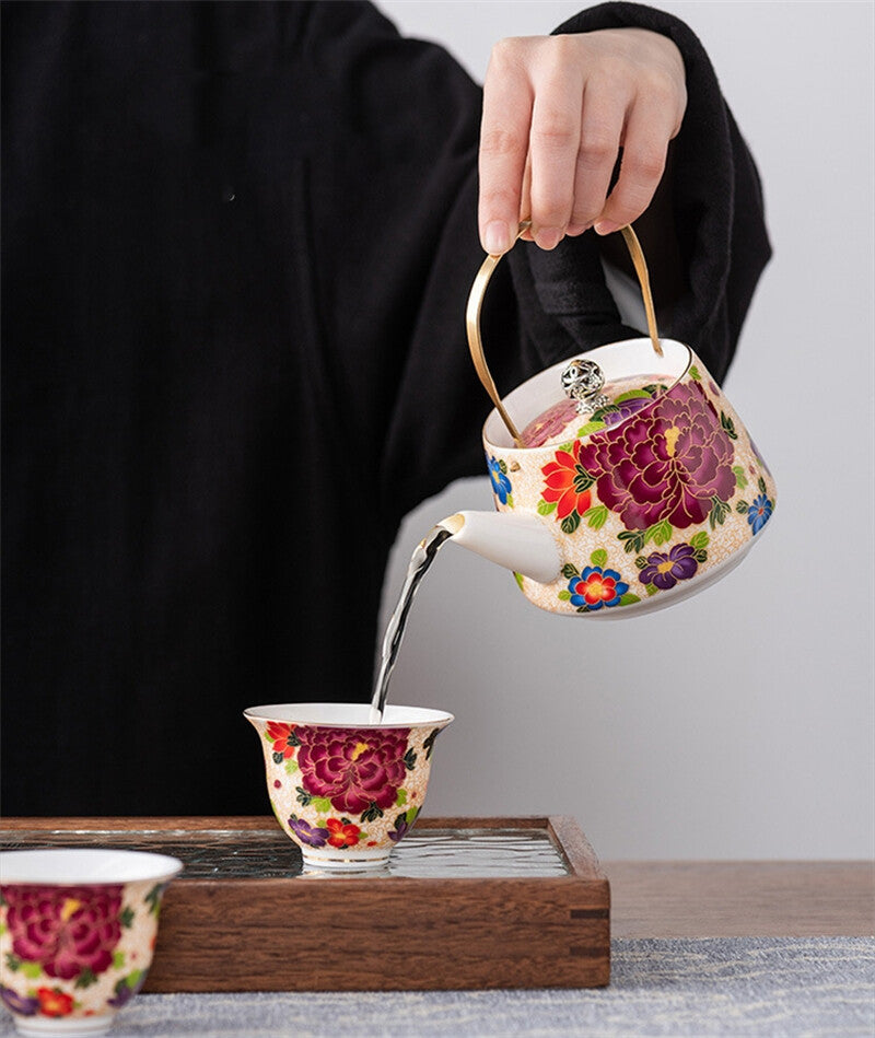 Tea Pot Tea Tray Cups Creative Enamel Color Tea Gift Luxury Business 7-piece Set