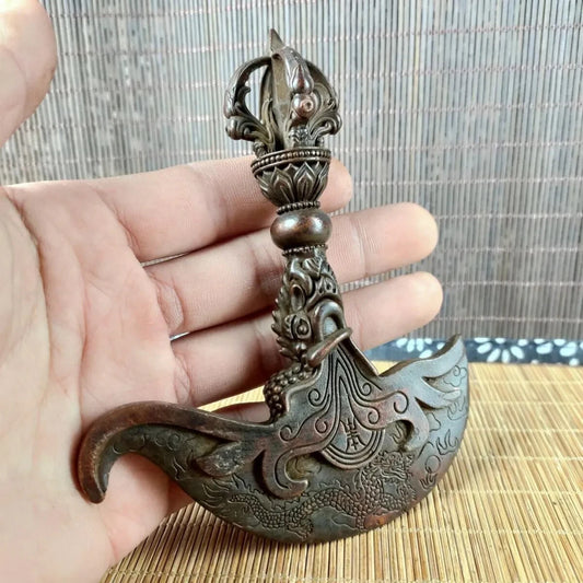 China Antique Bronze Tibetan Nepalese Dragon Vajra Tomahawk Collect Vajra Pestle
