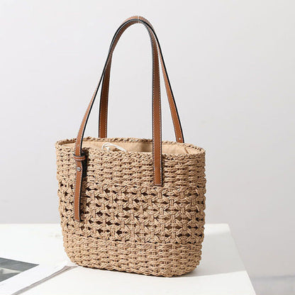 Women Woven Boho Handbag Summer Beach Tote Straw Bag Round Rattan Shoulder US .