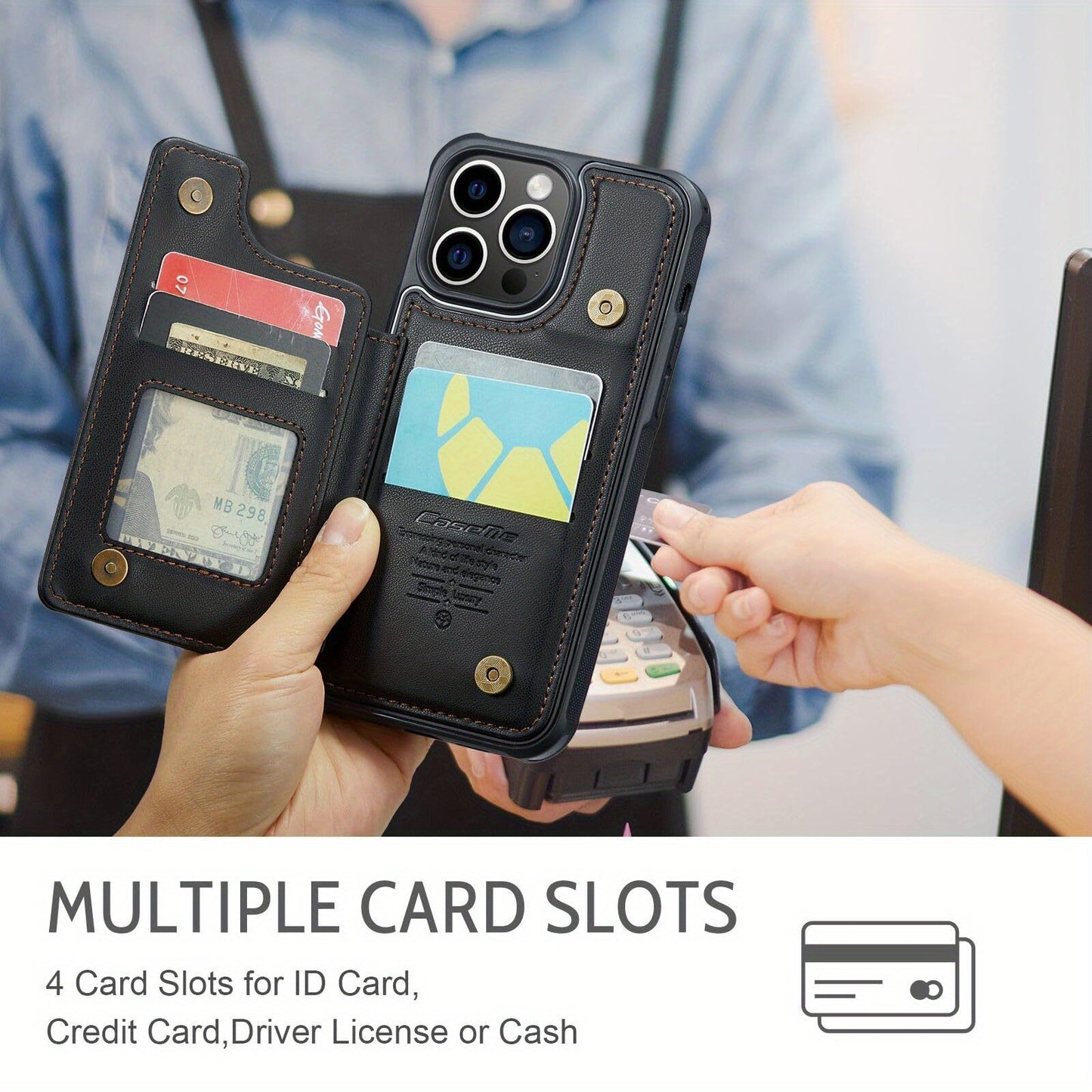 For iPhone 16 15 14 13 12 11 Pro Max Plus XR XS Max Wallet Case with Card Holder