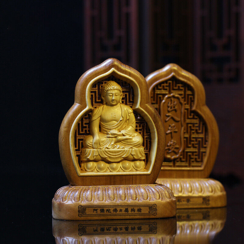 Wooden Carving Zodiac Buddha Car Safety Charm Ornaments Guanyin Statue Car Home