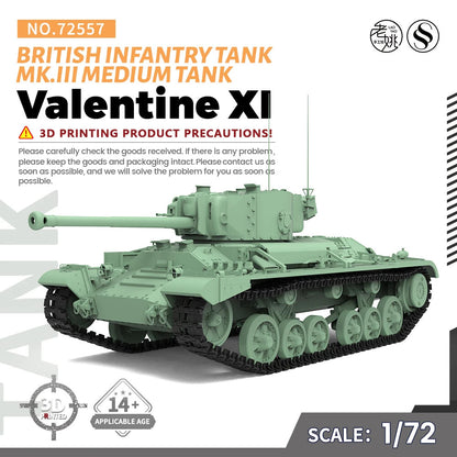 SSMODEL SS72557 1/72 25mm Military Model Kit British Valentine.XI Infantry Tank