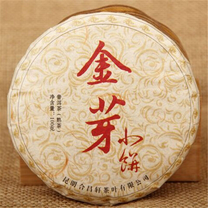 100g Golden Bud Black Tea Yunnan Pressed Tasty Pu Erh Tea Cake Original Ripe Tea