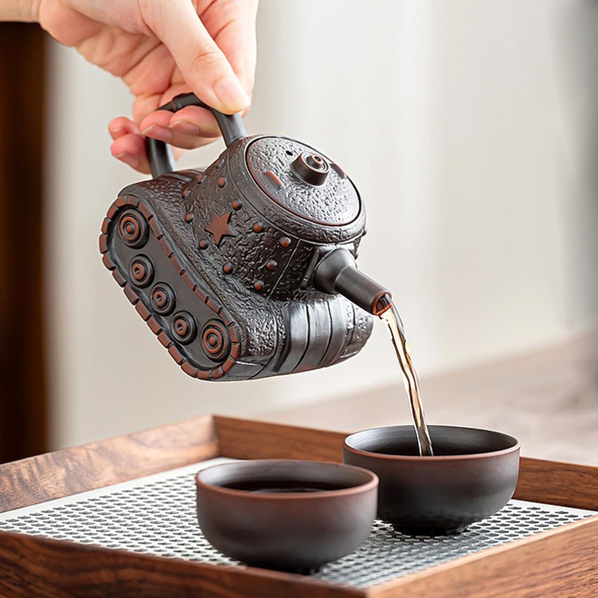 250mLChinese Tank Shaped Yixing Zisha Clay Teapot Unique Purple Clay Pot
